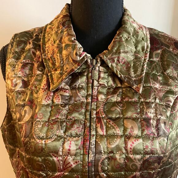 Vintage Petite Sophisticate Vest Large green paisley adjustable waist zip up - Picture 7 of 16